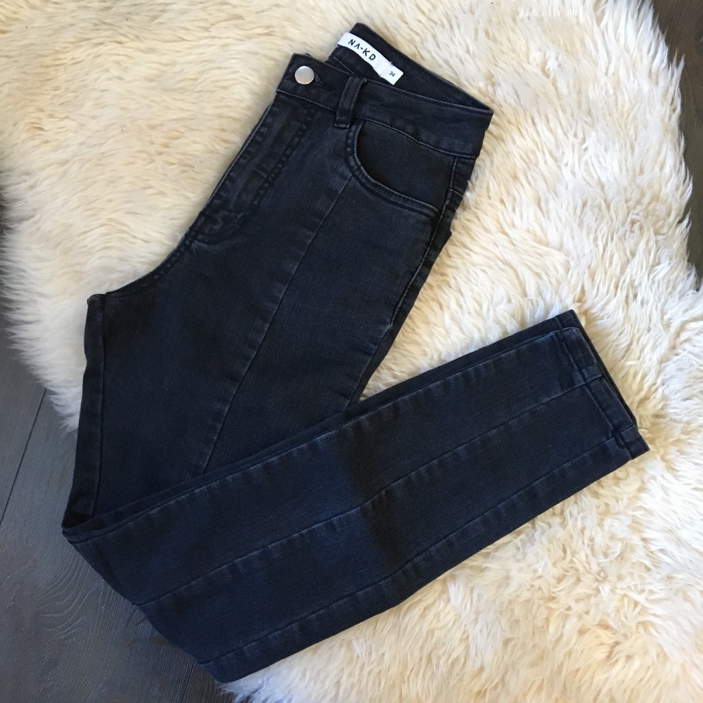 Black High Waist Skinny Panel Jeans
